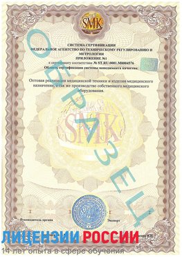 Образец сертификата соответствия (приложение) Алексин Сертификат ISO 13485